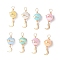 Dyed Natural Selenite Planet Pendants, with Brass Star and 201 Stainless Steel Moon, Mixed Color, Golden, 32x11.5x13.5mm, Hole: 3mm