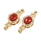 Brass Micro Pave Clear Cubic Zirconia Fold Over Clasps, Oval, with Natural Carnelian, Real 18K Gold Plated, 35mm