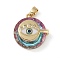 Brass Micro Pave Cubic Zirconia with Glass Pendents, Long-Lasting Plated, Eye, Old Rose, 23x22x10.5mm, Hole: 6x3mm