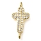 Brass Pave Clear Cubic Zirconia Connector Charms, Religion Cross Links, Real 16K Gold Plated, 20x10x3.5mm, Hole: 1.2mm