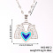 Brass Blue Enamel Fan with Heart Pendant Necklaces, with Clear Cubic Zirconia, Perfect for Daily Wear, Platinum, 15.75 inch(40cm)