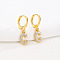 Brass Micro Pave Clear Cubic Zirconia Hoop Earrings, Golden, Letter C, 25x8mm