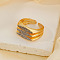 Brass Micro Pave Cubic Zirconia Cuff Open Rings, Horse Eye, Golden, 16x12mm, Inner Diameter: 18mm