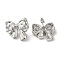 Brass Stud Earrings, with Clear Cubic Zirconia for Women, Heart with Bowknot, Platinum, 23x25.5mm
