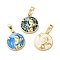 Brass Micro with Sythetic Opal Pendants, Real 18K Gold Plated, Oblate with Girl Charms, with Jump Ring, Cadmium Free & Lead Free, Mixed Color, 15x13x2.5mm, Hole: 6.5x3.5mm