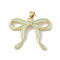 Brass Pendants, Cadmium Free & Lead Free, with Enamel, Bowknot Charms, Real 18K Gold Plated, Pale Turquoise, 21.5x28x3.5mm, Hole: 5x3mm