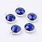 Silver Color Plated Brass Glass Flat Round Charms, Faceted, Blue, 12x8.5x3mm, Hole: 1.5mm