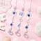 Glass Round & Octagonal Beads Hanging Suncatchers, with Stainless Steel Moon Sun and Synthetic Turquoise Starfish Turtle Beads, for Outdoor & Garden Decorations, Mixed Color, 310~320mm, 3pcs/set