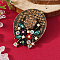 Christmas Theme Golden Alloy Rhinestone Brooch Pin, Colorful, Hat