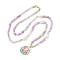 Natural Amethyst Pendant Necklaces for Women, with Oval Brass Enamel Pendants, Real 18K Gold Plated, Long-Lasting Plated, Rack Plating, 21.46 inch(54.5cm), Pendant: 22x19mm