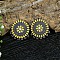 Alloy Enamel Chandelier Component Links, with Rhinestone, Bohemian Style Flower Connector, Red Copper, Yellow, 33x29mm