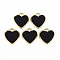 Light Gold Plated Alloy Pendants, with Cloth Fabric, Cadmium Free & Nickel Free & Lead Free, Heart, Black, 20x19x6.5~7mm, Hole: 3x4mm
