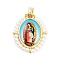 Rack Plating Brass Enamel Pendants, with Plastic Imitation Pearl, Long-Lasting Plated, Cadmium Free & Lead Free, Real 18K Gold Plated, Oval , Sky Blue, 28x22.5x6mm, Hole: 4.5x3.5mm