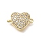 Brass Micro Pave Clear Cubic Zirconia Heart Connector Charms, Lead Free & Cadmium Free, Rack Plating, Long-Lasting Plated, Real 18K Gold Plated, 11x15.5x4mm, Hole: 1.2mm