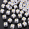Opaque White Acrylic Beads, Metal Enlaced, Cube with Letters, Letter.F, 4.5mm, Hole: 2mm, about 5000pcs/500g