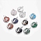 Natural & Synthetic Mixed Stone Kitten Pendants, with Platinum Tone Brass Findings, Flat Round with Cat & Crescent Moon Shape, 32x28x9mm, Hole: 5x7mm