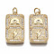 Brass Micro Pave Clear Cubic Zirconia Pendants, Nickel Free, Rectangle with Rainbow & Lighting, Real 18K Gold Plated, 25x23x3mm, Jump Ring: 5x0.7mm, 3mm inner diameter