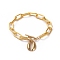 Charm Bracelets, with Iron Paperclip Chains, 304 Stainless Steel Toggle Clasps & Cowrie Shell Shape Pendants, Golden, 7-1/2 inch(19cm)