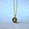 Alloy Black Enamel Flat Round with Letter Pendant Necklaces for Women, Golden, Letter H, 17.72 inch(45cm)