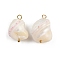 Natural Shell Nuggets Pendants, with 304 Stainless Steel Loops, Seashell Color, Ion Plating(IP), Real 18K Gold Plated, 24.5~29.5x15.5~19.5x16~19.5mm, Hole: 2.5mm