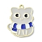 Alloy Enamel Pendants, Golden, Cat with Scarf Charm, Blue, 28x21.5x1.5mm, Hole: 2mm