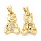 Brass Micro Pave Cubic Zirconia Pendants, Lead Free & Cadmium Free, Bear Charms, Real 18K Gold Plated, 17.5x11.5x4mm, Hole: 5x3.8mm