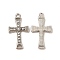Alloy with Crystal Rhinestone Pendants, Cross Charms, Platinum, 26.5x15x2mm, Hole: 1.8mm