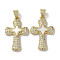 Brass Micro Pave Cubic Zirconia Pendants, Cadmium Free & Lead Free, with Shell, Cross, Real 18K Gold Plated, 23.5x15x2.5mm, Hole: 3.5x5mm