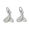 Brass Micro Pave Clear Cubic Zirconia Pendants, Cadmium Free & Nickel Free & Lead Free, Fishtail, with Jump Ring, Platinum, 13x9.5x3mm, Hole: 5.5mm
