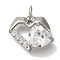 Rack Plating Brass Micro Pave Cubic Zirconia Charms, Cadmium Free & Lead Free, Long-Lasting Plated, Heart, Platinum, 12x14.5x5mm, Hole: 3mm