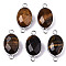 Natural Tiger Eye Links/Connectors, Platinum Tone Brass Edge, Faceted Oval, 27.5x14~15x6mm, Hole: 2mm