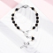 304 Stainless Steel Link Chain Bracelets, with 201 Stainless Steel Findings and Glass Beads, Black, 7-1/8 inch(18.2cm)