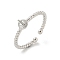 Brass Open Cuff Ring Settings, for Half-drilled Beads, Platinum, 2~2.5mm, Adjustable, Pin: 1mm