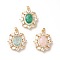 Rack Plating Brass & Crushed Ice Cut Cubic Zirconia Pendants, with Glass Rhinestone, Flower Charm, Real 14K Gold Plated, Cadmium Free & Lead Free, Mixed Color, 32.5x26.5x10mm, Hole: 4.5x2.5mm