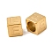 304 Stainless Steel European Beads, Large Hole Beads, Cube with Letter, Golden, Letter E, 7x7x7mm, Hole: 5.5mm