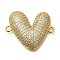 Rack Plating Brass Micro Pave Clear Cubic Zirconia Heart Links Connector Charm, Long-Lasting Plated, Cadmium Free & Lead Free, Real 18K Gold Plated, 27x33.5x7mm, Hole: 2.5mm