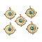PVD Vacuum Plating 201 Stainless Steel Natural Turquoise Pendants, Real 18K Gold Plated, Flat Round Charms, 20.5x18x4mm, Hole: 1.2mm