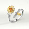 Brass Micro Pave Cubic Zirconia Rotating Cuff Rings for Women, for Calming Worry Meditation, Platinum Golden, Flower, Inner Diameter: 15~20mm