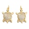 Brass Pave Clear Cubic Zirconia Pendants, Cadmium Free & Lead Free, Tortoise, with Jump Ring, Tortoise, 20x15x4.5mm, Hole: 5mm