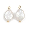 Natural Freshwater Pearl Keshi Pearl Pendants, Teardrop Charms, with 304 Stainless Steel Loops, White, Ion Plating(IP), Real 18K Gold Plated, 20.5x11~12x5.5~6.5mm, Hole: 1.6~2.5mm