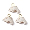 Synthetic Turquoise Pendants, with Golden Plated Iron Loops, Dolphin Charms, Floral White, 15.5~16x19~19.5x6.5mm, Hole: 3.5mm