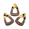 Walnut Wood Pendant, Resin & Gold Foil, Teardrop, Yellow, 45x30x3.5mm, Hole: 2mm