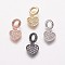 Brass Cubic Zirconia European Dangle Charms, Large Hole Pendants, Heart, Clear, Mixed Color, 16mm, Hole: 4.5mm, Pendant: 9x9x1.5mm