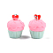 Opaque Resin Pendants, Imitation Food, with Platinum Plated Iron Loops, Cupcake Charm with Heart, Hot Pink, 22~22.5x17~17.5x17~17.5mm, Hole: 1.8mm