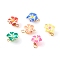 Handmade Polymer Clay Links Connectors, with Golden Brass Findings, Frangipani Flower, Mixed Color, 12~13x16~18x8~9mm, Hole: 1.8~3mm