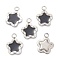 304 Stainless Steel Enamel Pendants, with Glitter, Stainless Steel Color, Star, Black, 13x10x2mm, Hole: 1.8mm