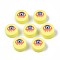 Handmade Polymer Clay Beads, Flat Round with Evil Eye, Yellow, 9.5~10x4.5mm, Hole: 1.6mm