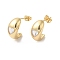Clear Cubic Zirconia Crescent Moon with Heart Stud Earrings, Rack Plating Brass Jewelry, Long-Lasting Plated, Cadmium Free & Lead Free, Real 18K Gold Plated, 18.5x9mm