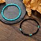 Synthetic Turquoise & Brass Stretch Bracelets, Round, Mixed Color, 7-1/8~7-1/2 inch(18~19cm), 2pcs/set