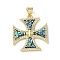 Brass Micro Pave Clear Cubic Zirconia Pendants, Cadmium Free & Lead Free, with Synthetic Opal, Real 18K Gold Plated, Cross, 24.5x22x3mm, Hole: 5x3.5mm